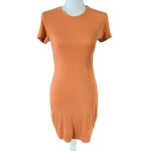 Theory Size M Orange Ribbed Knit Bodycon Dress